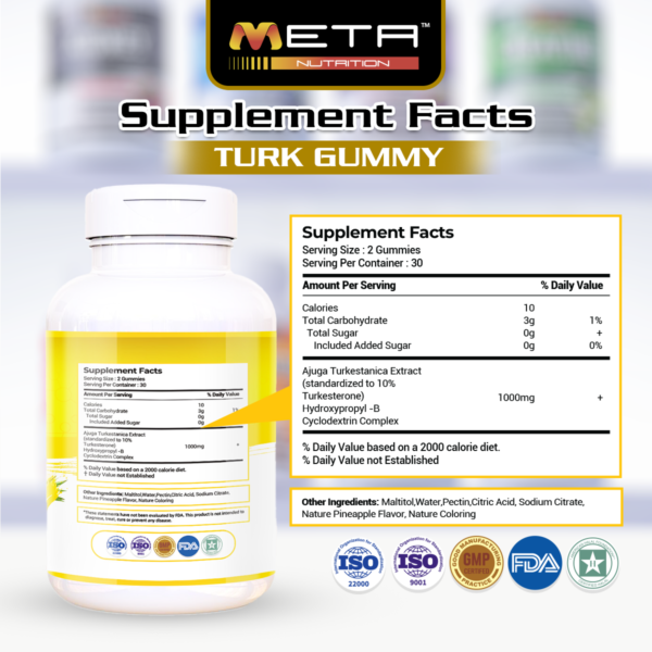 TURK 1000mg - ZERO SUGAR 60' Gummies by META NUTRITION - Muscle Builder | Boosts Performance | Enhances Fat Burning
