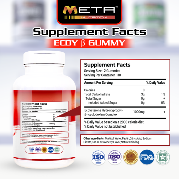 ECDY 1000mg - ZERO SUGAR 60' Gummies by META NUTRITION | Strength Booster | Muscle builder | Improves Recovery