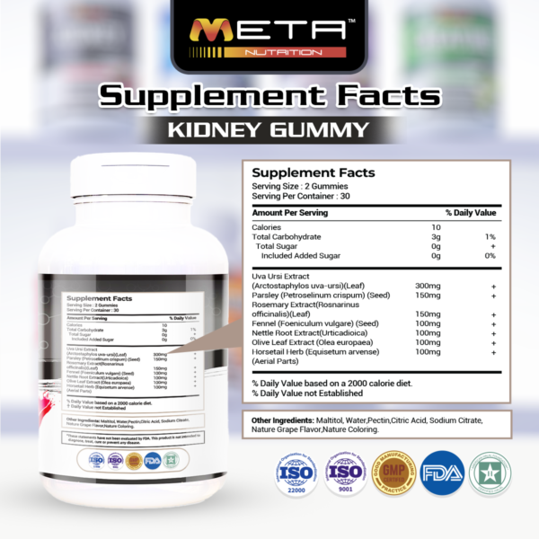 KIDNEY 1000mg - ZERO SUGAR 60' Gummies by Meta Nutrition | Advanced Protection | Detox | overall well-being
