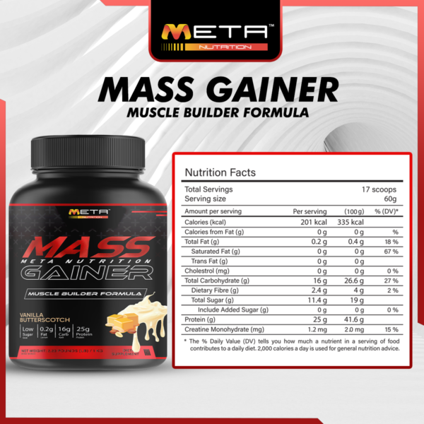 🔥 MASS GAINER 25g, Super Low Fat by Meta Nutrition